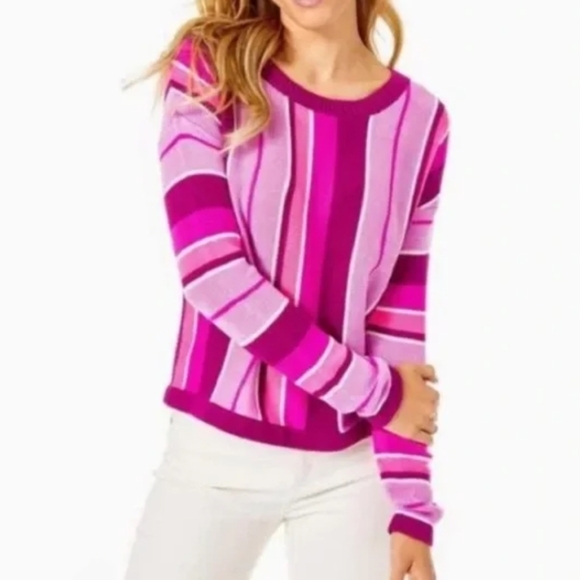 Lilly Pulitzer Island Jungle Stripe Deryl Crew Neck Sweater Size Medium $158 - Picture 1 of 7